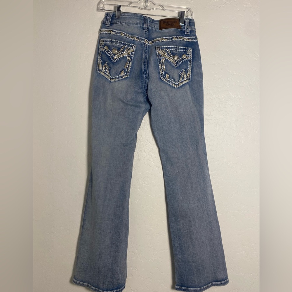 Westfield Eagle Light Blue Wash Denim Women Jeans Sz9 Western Cowgirl Rhinestone